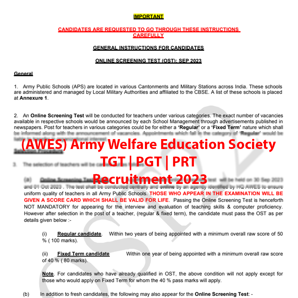 (AWES) Army Welfare Education Society TGT PGT PRT Recruitment 2023